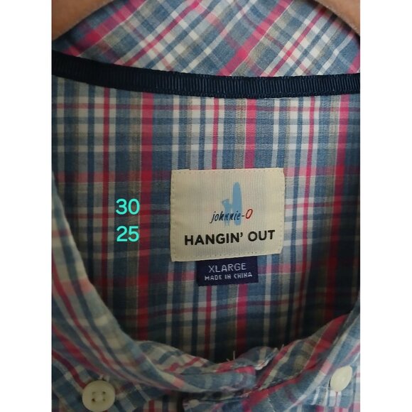 Johnnie-O Shirt Harbour Hangin' Out Button Mens XL Gemini Blue Plaid Long Sleeve - Picture 11 of 12